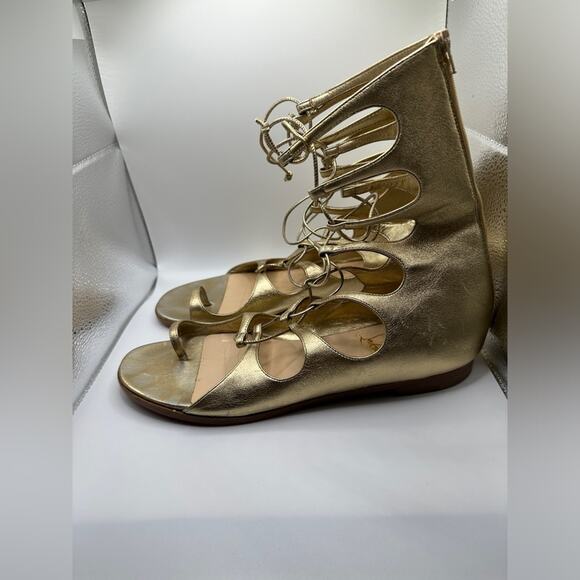 Christian Louboutin Sparty Flat Nappa Laminata Light Gold Gladiator Sandals 40 - Picture 3 of 14